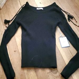 Nwt rib knit lace up sleeve top